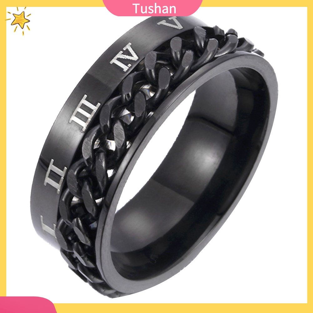 Nhẫn thép titan khắc chữ số La Mã thời trang