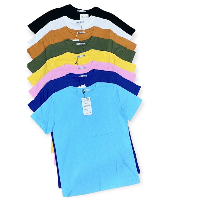 Áo thun trơn cổ tròn zara basic cotton sượt organic