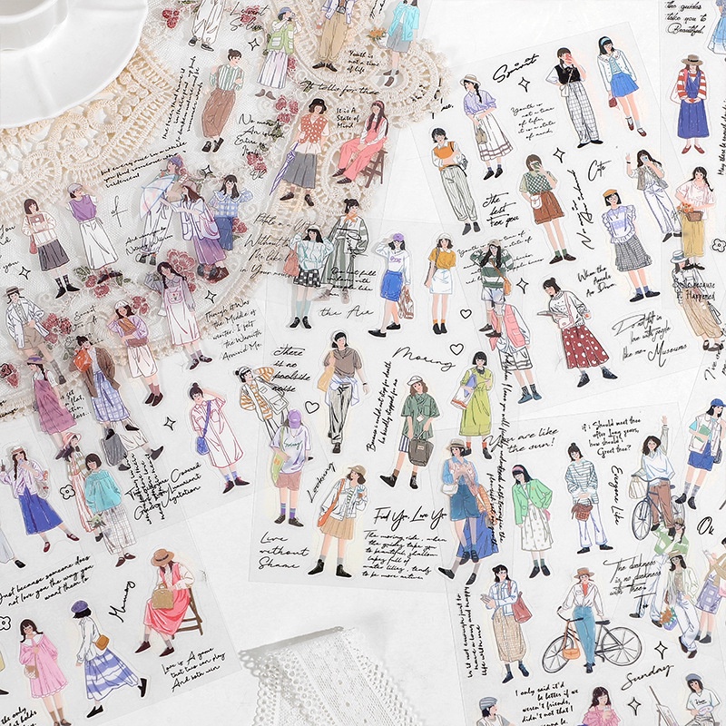 Bộ 2 Tấm Sticker Hình Cô Gái Hoạt Hình Chống Nước Trang Trí Sổ Tay