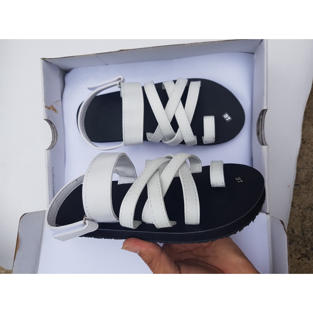 xăng đan nam nữ sandal đồng nai đế đen quai trắng
