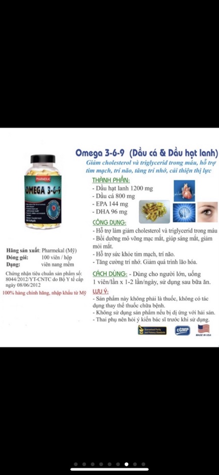 [ Chính Hãng ] Viên uống Viên Dầu Cá Omega 369 Pharmekal, Chai 100 viên