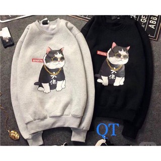 (hot) FREESHIP Áo sweater nam nữ mèo kính đen có bigsize 3XL vải nỉ bông dày dặn có bigsize đến hơn 100kg
