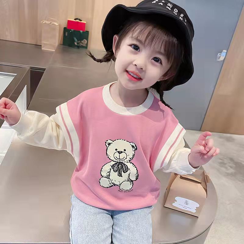 Áo Sweater Giả Hai Lớp Thời Trang Xuân Thu Phong Cách Hàn Quốc Cho Bé Gái