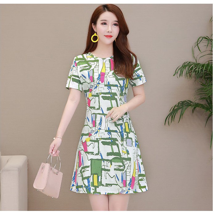 Đầm suông nữ, đầm ngắn tay họa tiết thời trang đẹp Da67