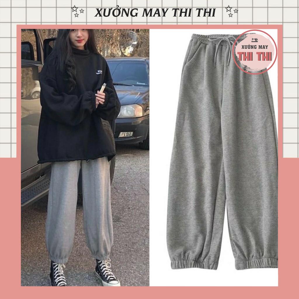 Quần jogger nữ bo gấu trơn vải thun da cá, quần bom ống rộng nữ nỉ dáng rộng Q12(có ảnh thật)