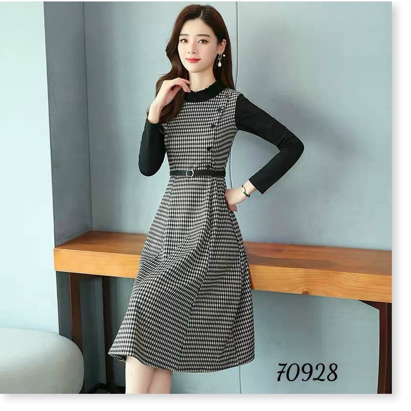 ĐẦM SUÔNG CARO CÔ TRÒN PHỐI NÚT CÁCH ĐIỆU CỰC SANG TRỌNG CÓ ĐỦ SIZE S M L XL XXL