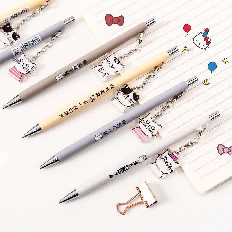 Bút Chì Bấm Ngòi Kim Cute Tặng Kèm Móc Mặt Mèo Ngòi 0.7mm VPB14-MEO