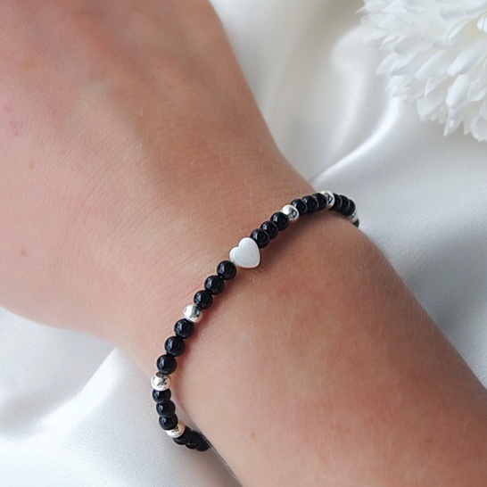 Lắc tay bạc đá màu đen mã não Handmade Míya Jewellery MJ/BR/BAGT/0222/000/023/004 fashion style vòng tay