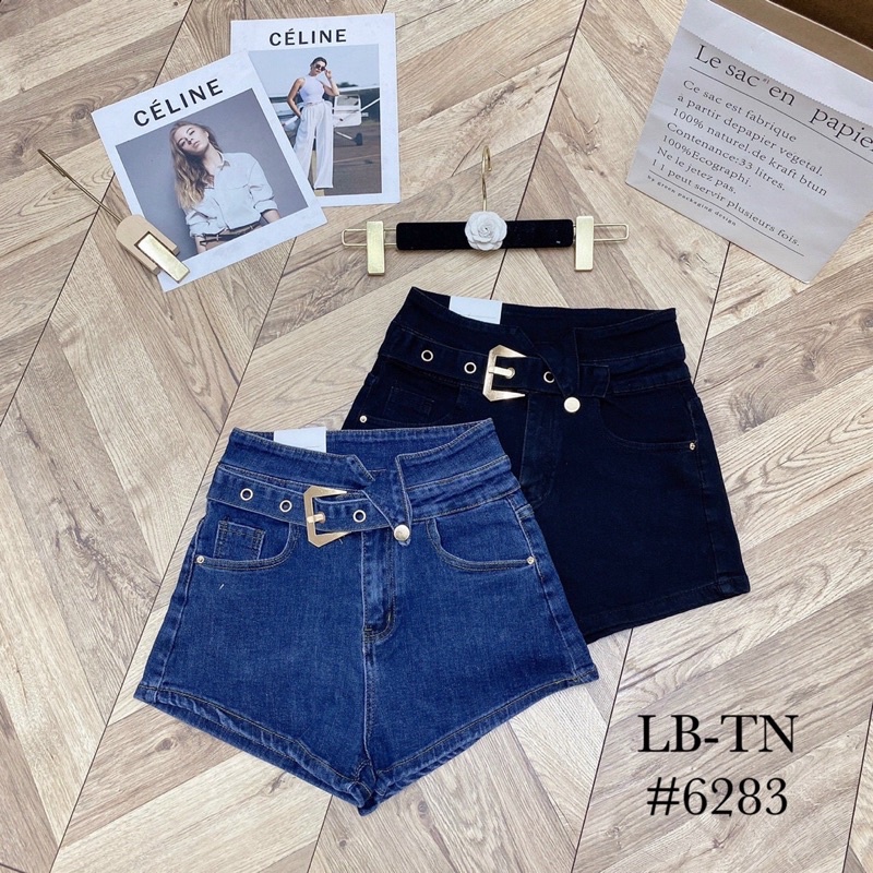 Quần short jean cạp cao kèm đai