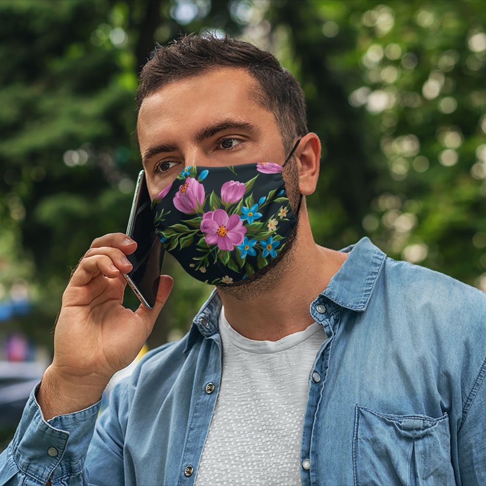 khẩu trang cho dân phượt FLOWERS_1236 CARTWELL vải cotton 100%, kháng khuẩn, có thể giặt và tái sử dụng dành cho nam nữ