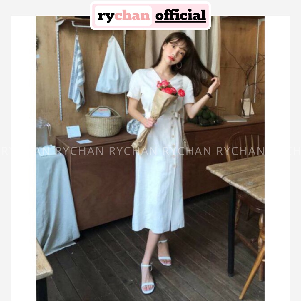 [ẢNH THẬT CUỐI] DX099 - Đầm Xòe Trắng Nút Chéo Đầm Form Dài Dự Tiệc ( Kèm Hình Thật )