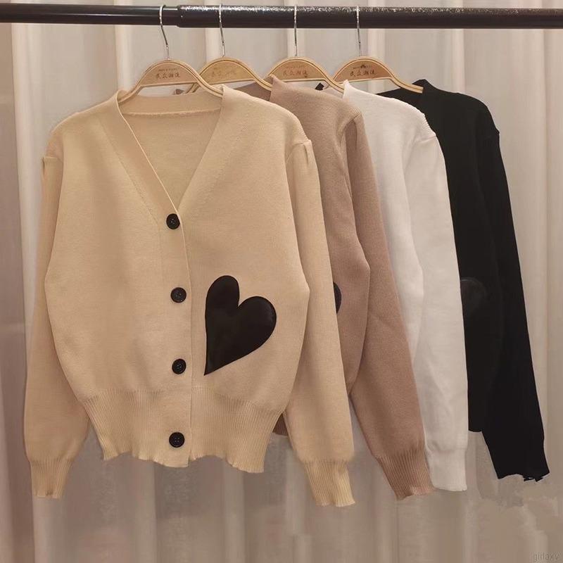 Áo cardigan dệt kim cổ chữ V dáng rộng tay phồng phối nút phong cách Hàn Quốc cho nữ