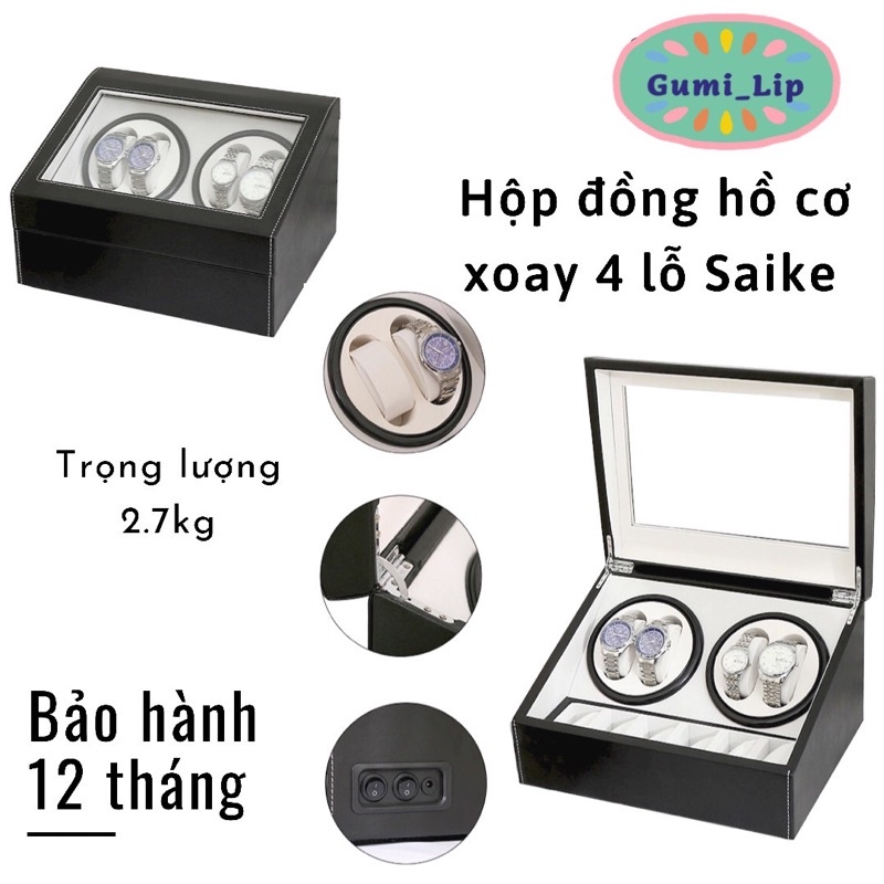 Hộp đựng đồng hồ cơ SAIKE Automatic Hộp xoay đồng hồ cơ bọc da PU cao cấp