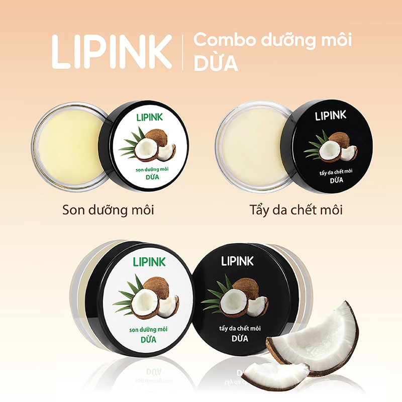 Combo dưỡng môi LIPINK Dừa - Dưỡng môi mềm mịn và hồng hào tự nhiên, ngăn ngừa bong tróc, thâm sạm môi