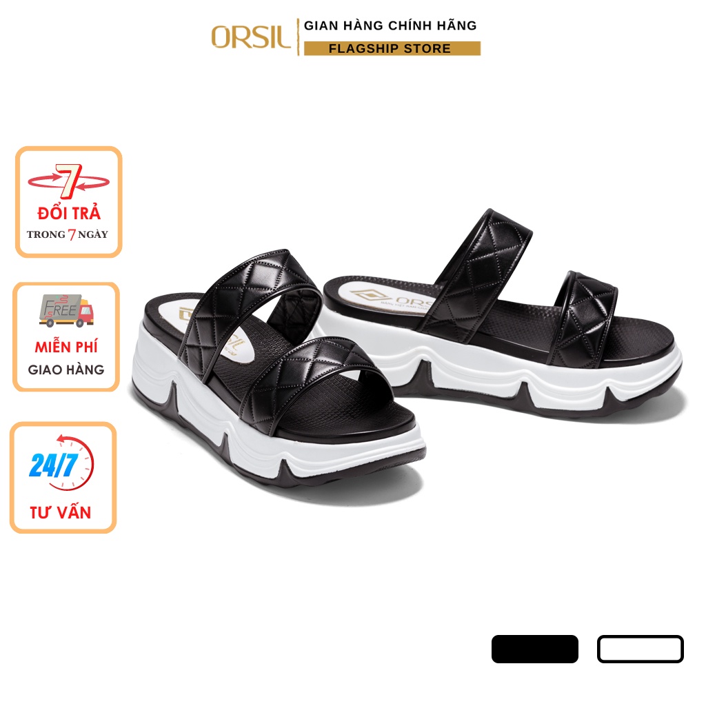 Dép sandal quai ngang nữ ORSIL đế cao 5cm 2 màu đen - Trắng đi biển, đi chơi, đi học