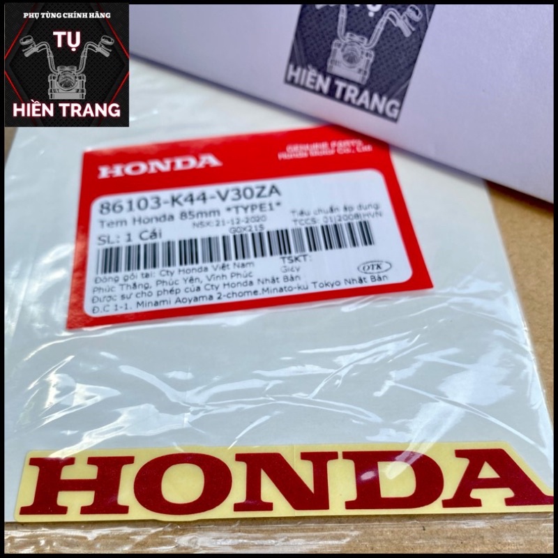 [Mã LIFEAU02 hoàn 10% tối đa 12K xu đơn 50K] TEM CHỮ HONDA MÀU ĐỎ/ĐEN/BẠC NỀN TRONG 85mm CHÍNH HÃNG HONDA VIỆT NAM