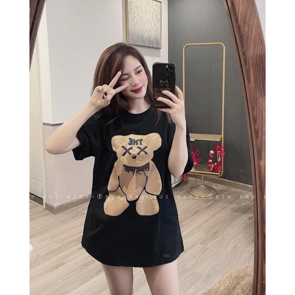 Áo Thun Tay Lỡ Nữ Hình Gấu Xang Cực HOT, Áo Phông Nữ Cổ Tròn Cotton UNISEX Đủ Màu Hn Store 96