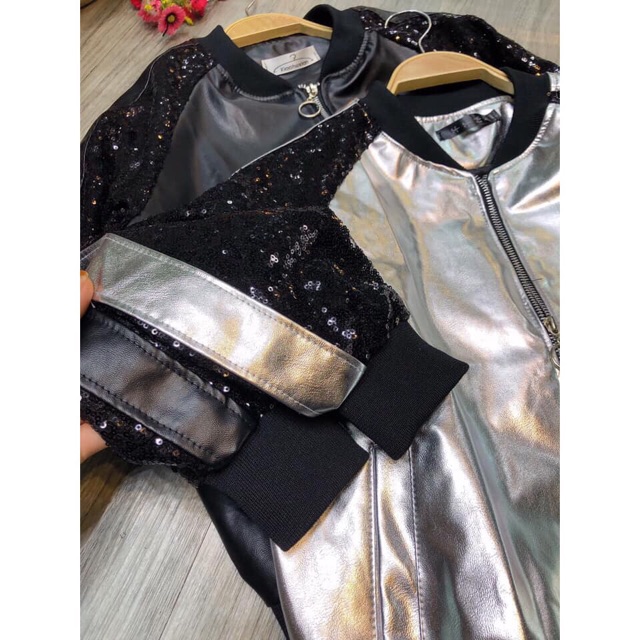 Áo khoác da phối kim tuyến kèm ảnh thật