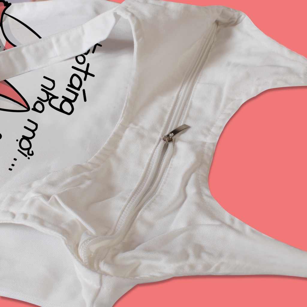 Túi Tote Canvas Quai Tròn Mèo Hiro Có Khóa Miệng Túi phong cách nữ tính và dễ thương, túi vải canvas