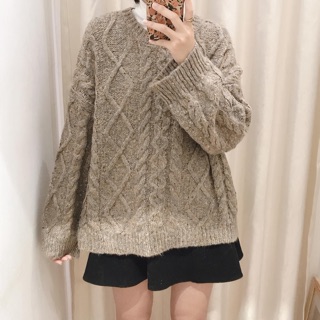 Áo len vặn thừng dáng suông màu nâu đất