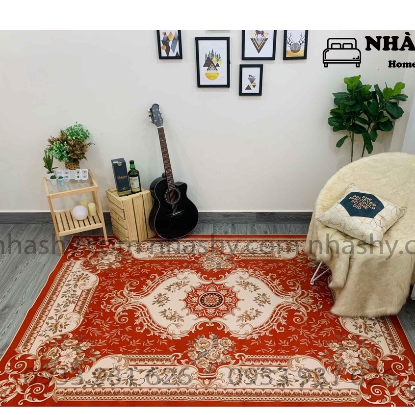 Thảm Lì Bali In Họa Tiết 5D Hoa Văn Cổ Điển - Thảm Trải Sàn size 2m3x1m6