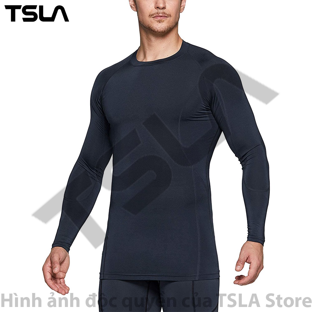 Áo giữ nhiệt nam dài tay cổ tròn TSLA lót lông chất thun form ôm body co giãn chơi thể thao bóng đá bóng rổ gym mùa đông | BigBuy360 - bigbuy360.vn