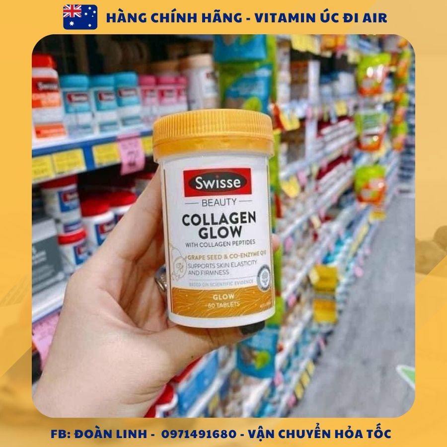 Swisse Collagen Glow Dạng Viên Uống 60V/120V, Hàng chuẩn úc đi air, Viên uống Collagen Glow Swisse