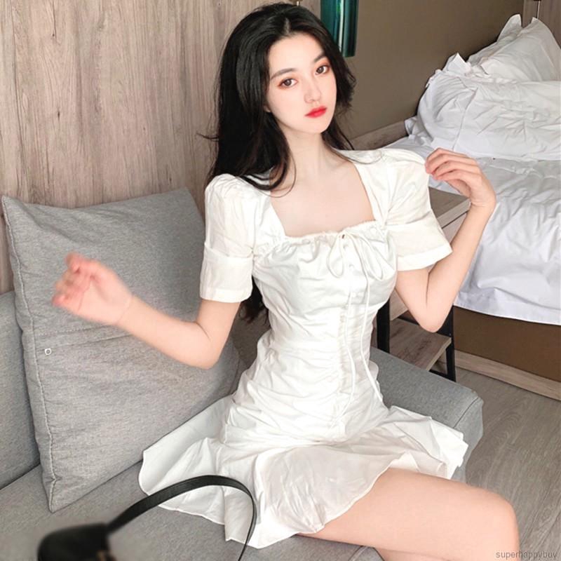 Đầm Ôm Tay Phồng Cổ Vuông Thời Trang Nữ