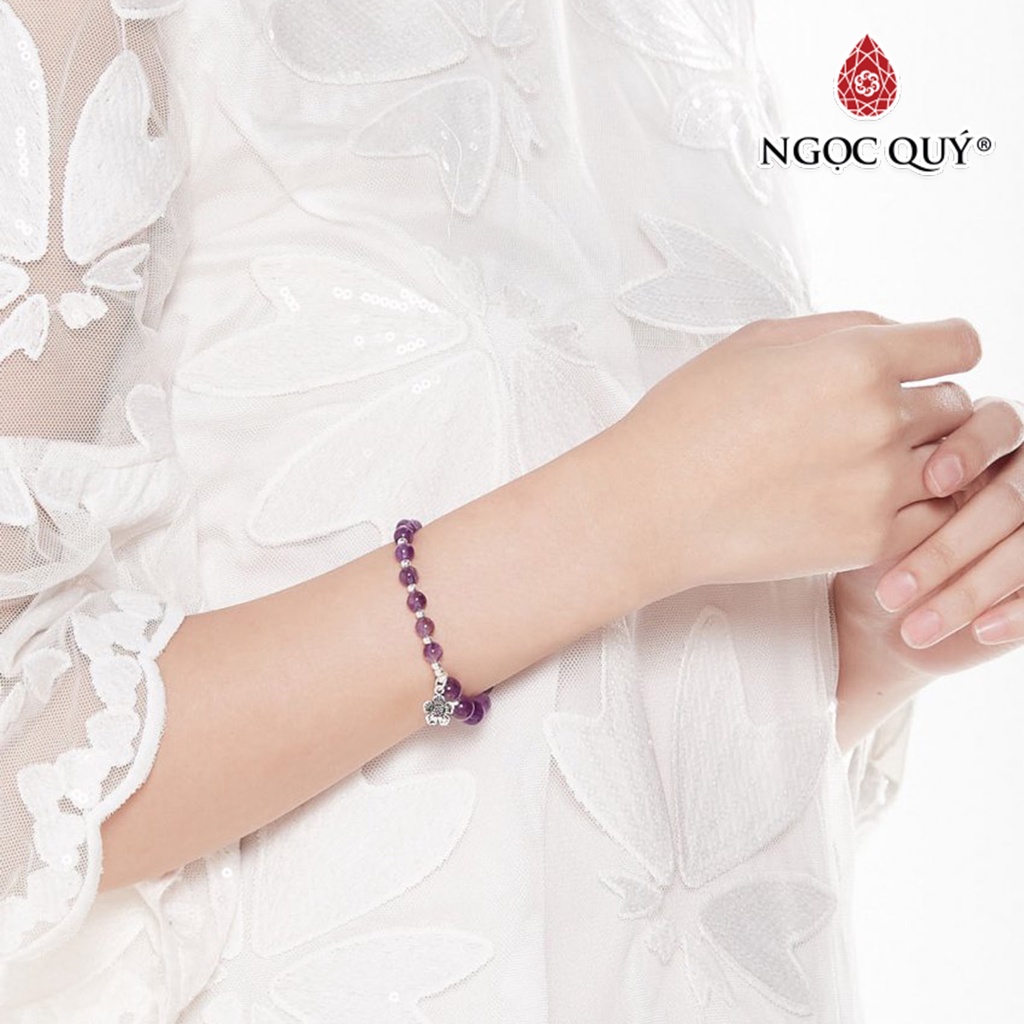 Vòng TA tím phối charm hoa bạc - Ngọc Quý