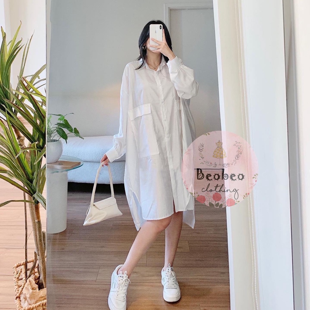 Đầm sơ mi oversize tay dài 2 màu ulzzang