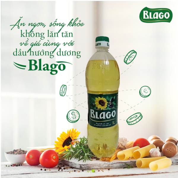 Dầu ăn hướng dương mix olive Blago nhập khẩu Nga loại 1L