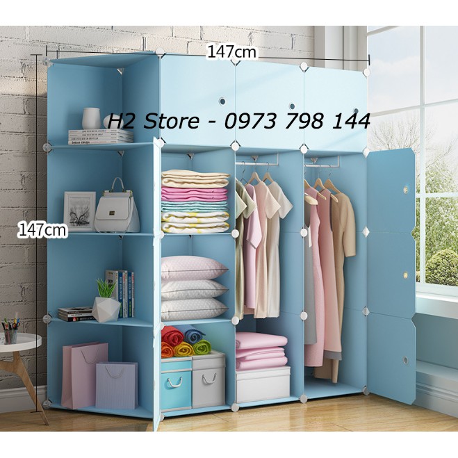 TỦ NHỰA LẮP GHÉP 16 Ô (GỒM 4 KỆ GÓC) ĐỂ ĐỒ ĐA NĂNG THÔNG MINH sâu 47cm