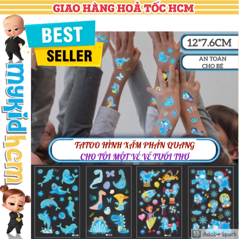 Sticker hình xăm phản quang dán tuổi thơ TATOO NHIỀU CHỦ ĐỀ ĐỘNG VẬT BIỂN KHỦNG LONG NGƯỜI MÁY đồ chơi bé trai bé gái