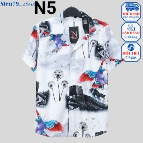 (Hàng Mới) Áo Sơ Mi Hoạ Tiết Tay Ngắn Cổ Vest Thời Trang Unisex Vải 3D Lụa Hàn Chống Nhăn, Mèm Mại - men79_store