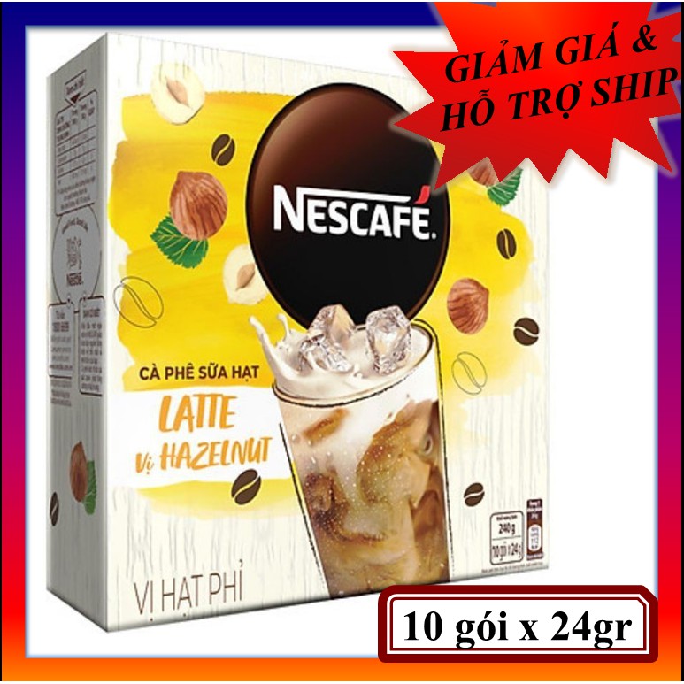 Cà phê hòa tan NESCAFÉ Latte Sữa Hạt Vị Hạt Phỉ (Hộp 10 gói x 24g)
