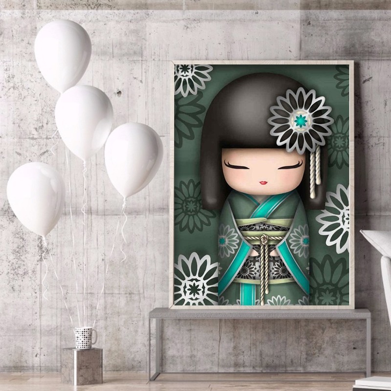 Búp bê Nhật Bản sơn kim cương 5D kích thước 30X40cm trang trí nhà