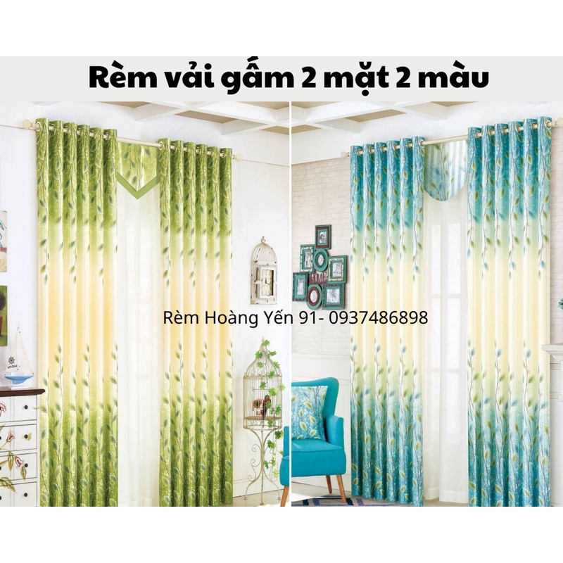 RÈM HOÀNG YẾN - RÈM VẢI GẤM CHỐNG NẮNG CỦA ĐI 3MX2M6 -2 MẶT MÀU XÁNH LÁ XANH BIỂN
