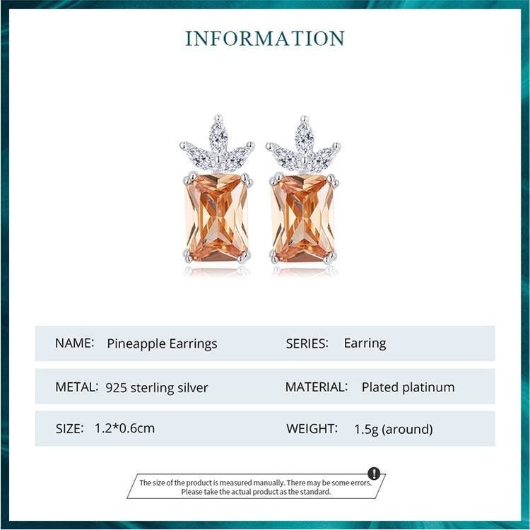 Đôi khuyên tai BAMOER BSE672 bạc 925 mặt hình quả dứa đính đá zircon thời trang