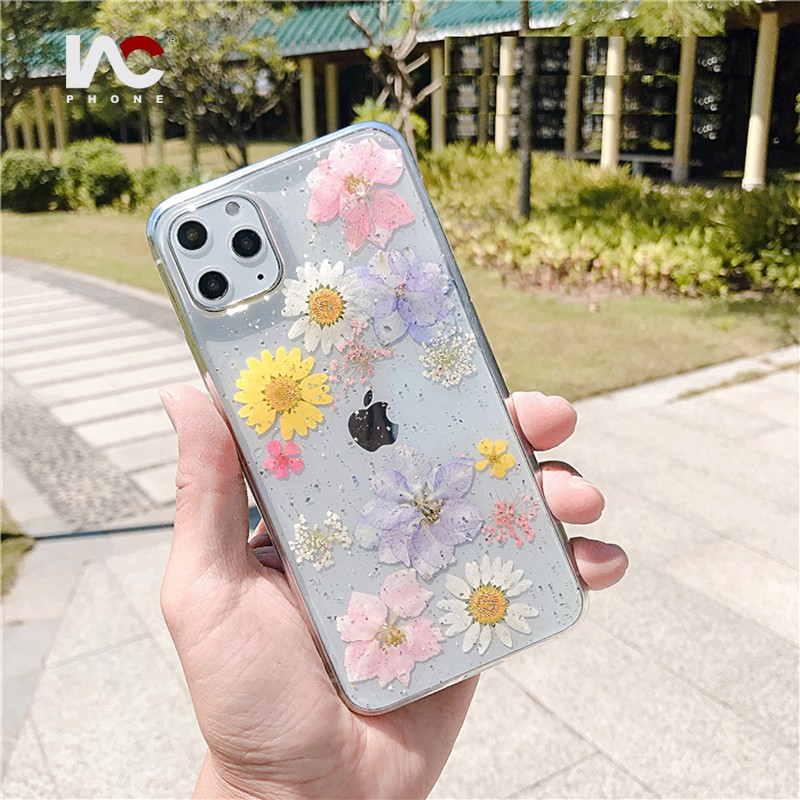 Ốp Điện Thoại Silicon Mềm Trong Suốt Ép Hoa Khô Thật Cho iphone 14ProMax 14 Plus 13 Pro Max 12 Promax 11 X Max 8P