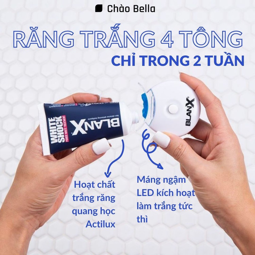 Kem Đánh Răng Trắng Răng Cấp Tốc Sau 2 Tuần Bằng Công Nghệ Ánh Sáng BlanX White Treatment + Kèm Máng Ngậm LED (50ml)