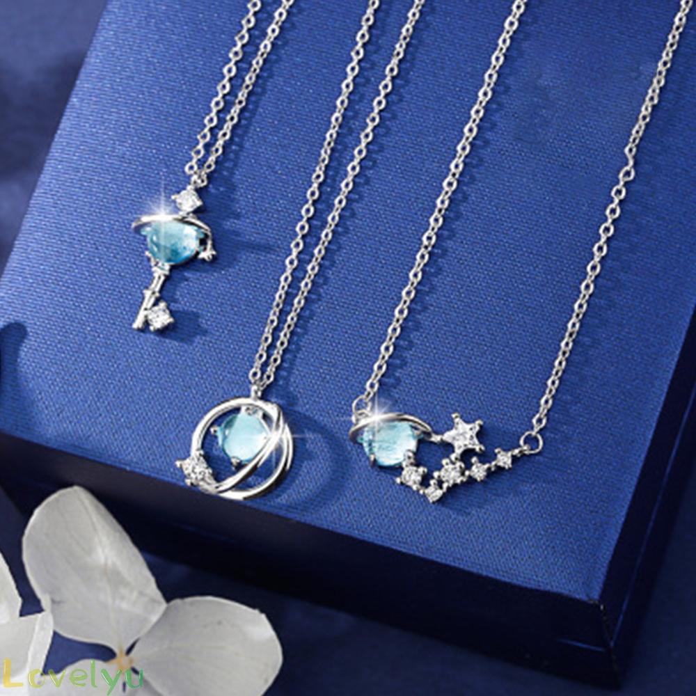 【Ready Stock】Blue Glass Planet Necklace Crystal Diamante Women Girl Korea Fashion Accessory@New