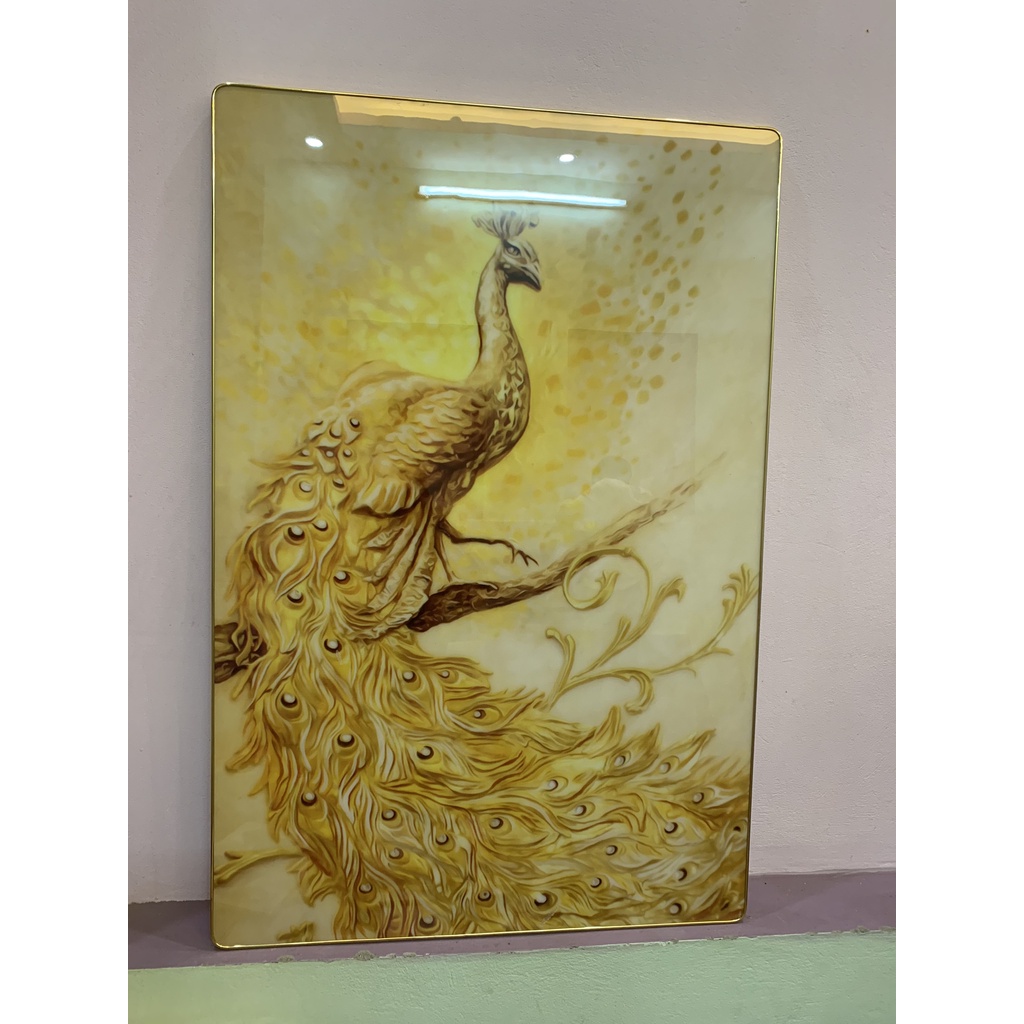 Tranh Treo Tường Phòng Khách Bộ 3 CHim Công/ Đôi Công Hoàng Kim Tráng Gương Phòng Ngủ Khách Sạn Decor Nhà Cửa Quà Tặng