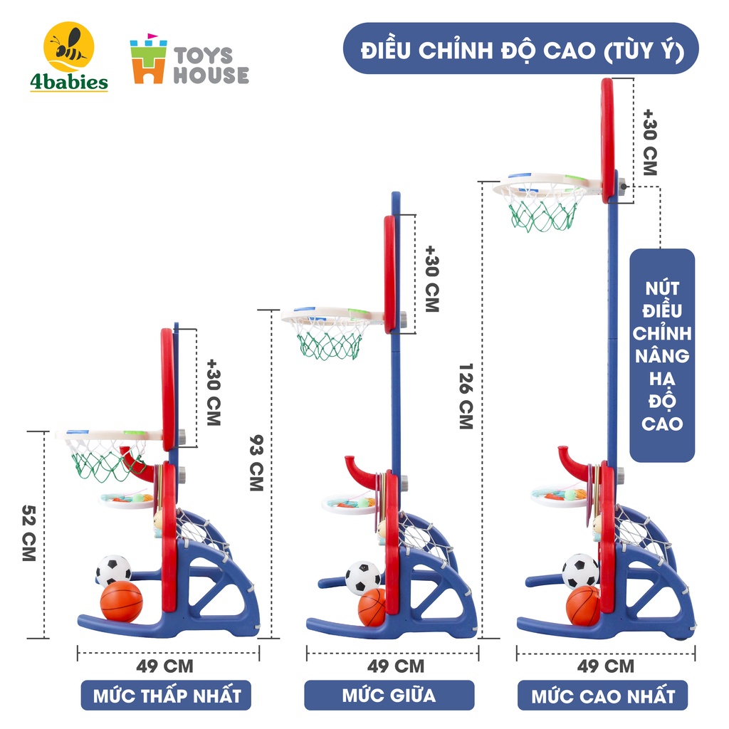 Bộ đồ chơi thể thao đa năng 4 trong 1 - cột bóng rổ kiêm bóng đá, ném vòng, câu cá Toyshouse