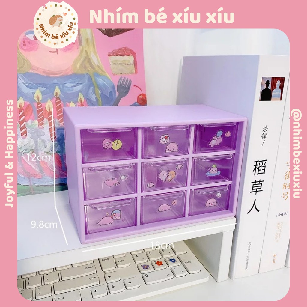 [KÈM STICKER] Kệ đựng đồ mini/Hộp ngăn kéo 9 ngăn nhiều màu sắc TN32