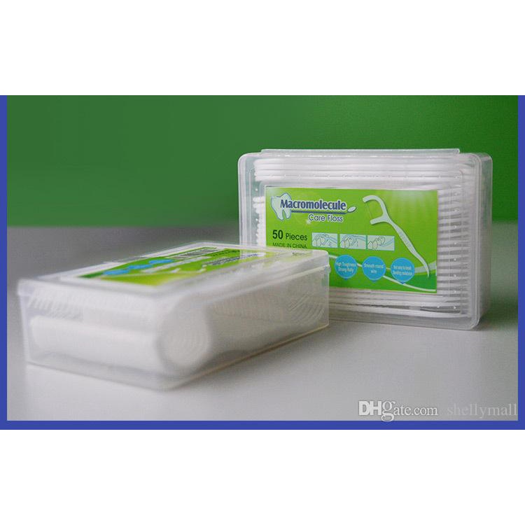 [Chính hãng] Hộp 50 Cái Tăm Chỉ Nha Khoa Macromolecule -  Tiệt Trùng Sợi Chỉ Mảnh Xanh Lá