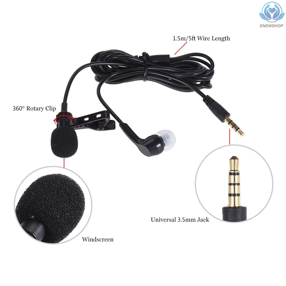 【enew】Andoer Mini Clip-on Lapel Lavalier Microphone Mic Earphone Omni-directional Condenser Hands-free 3.5mm Jack for iPhone 6/6 plus/5 iPad Smartphones Computer PC Laptop Loudspeaker Live Stream Singing