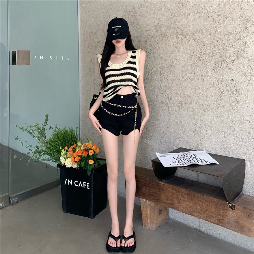 LALISAS Áo Len Không Tay Họa Tiết Kẻ Sọc Thời Trang Hàn Quốc Dễ Phối Đồ Cho Nữ