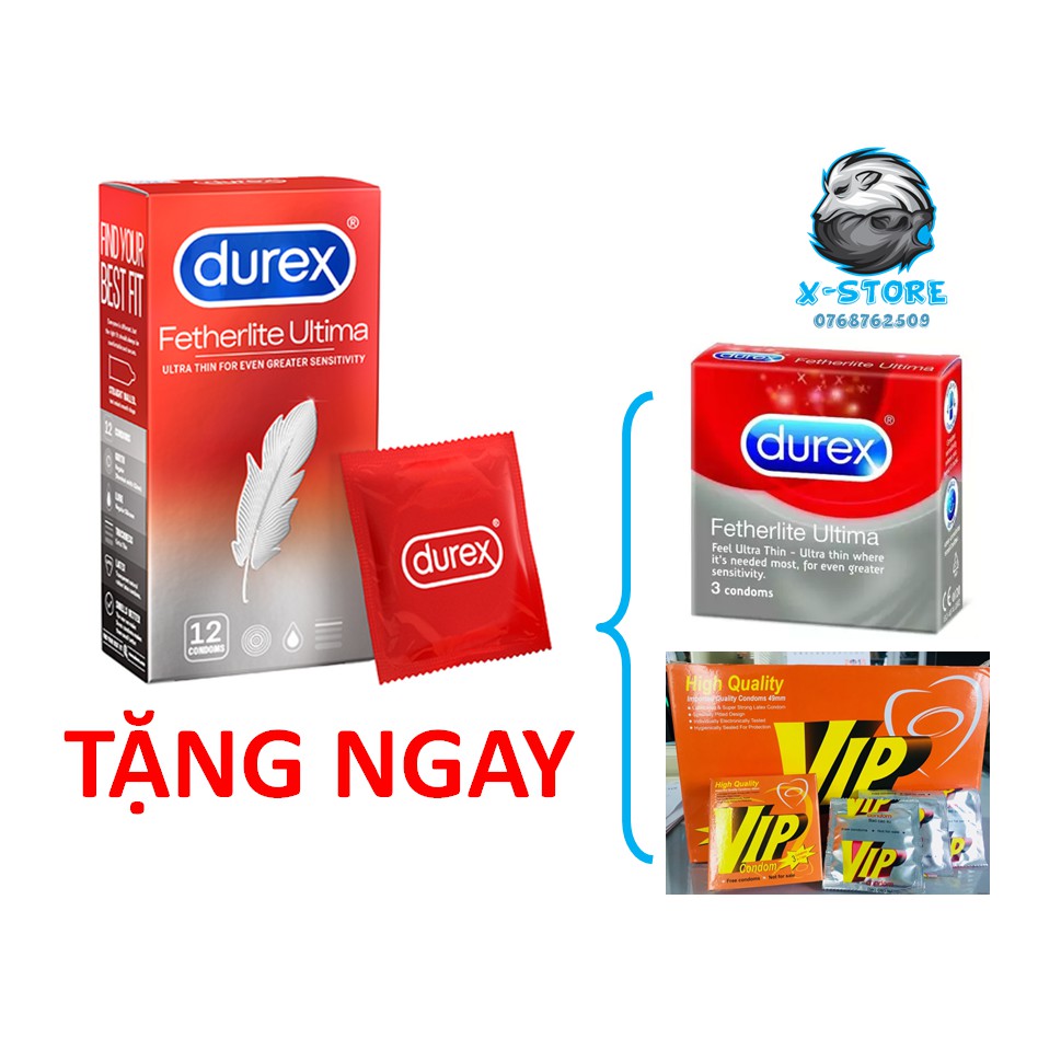 [Hộp 12 bao] COMBO 4 hộp Durex Siêu mỏng Fetherlite Ultima tặng 1 hộp 3 bao cùng loại + 2 hộp VIP