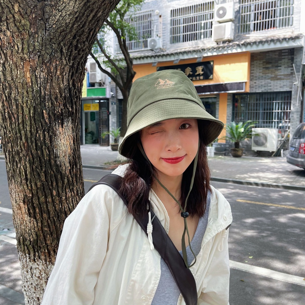 Mũ Bucket Chống Nắng / Gió Thêu Họa Tiết Phong Cách Nhật Bản Cổ Điển Thời Trang