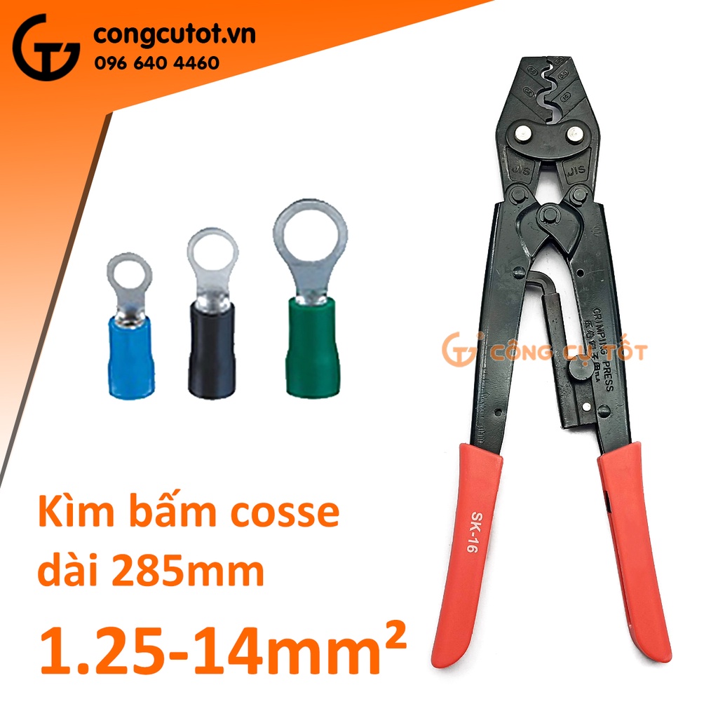 Kìm bấm cos cộng lực số 14 dài 285mm 5 cỡ dây từ 1.25 - 14 mm²